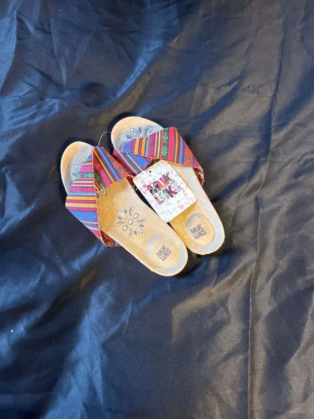 Muk Luks Multicolor Striped Canvas Cork Slide Sandals Size 7 New